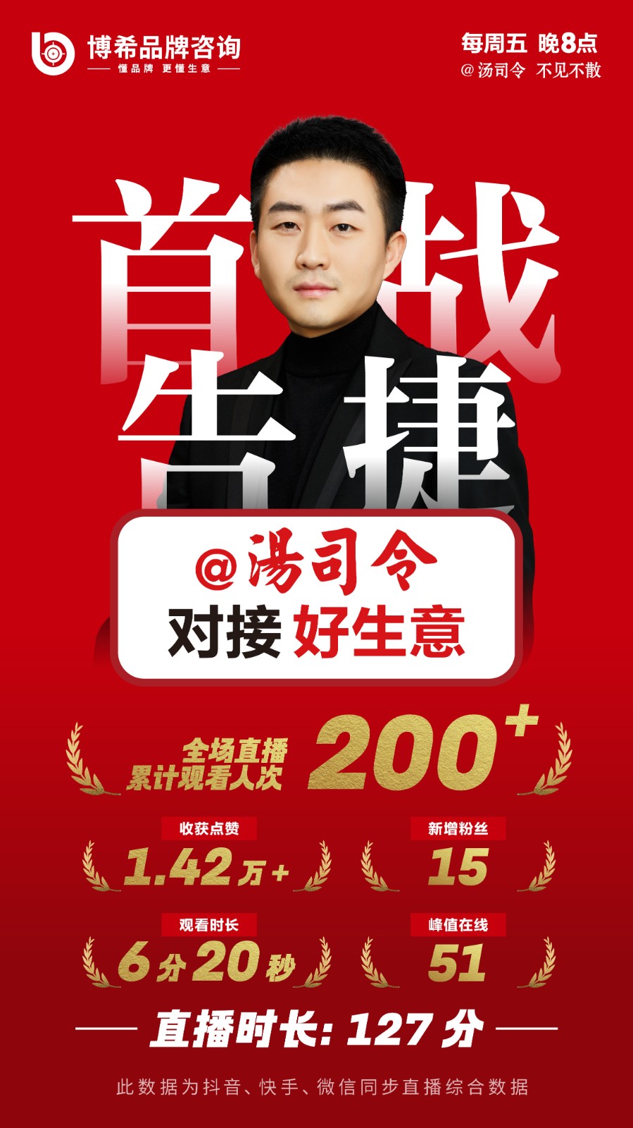 博希品牌咨询- 汤司令  对接好生意    直播首战告捷   